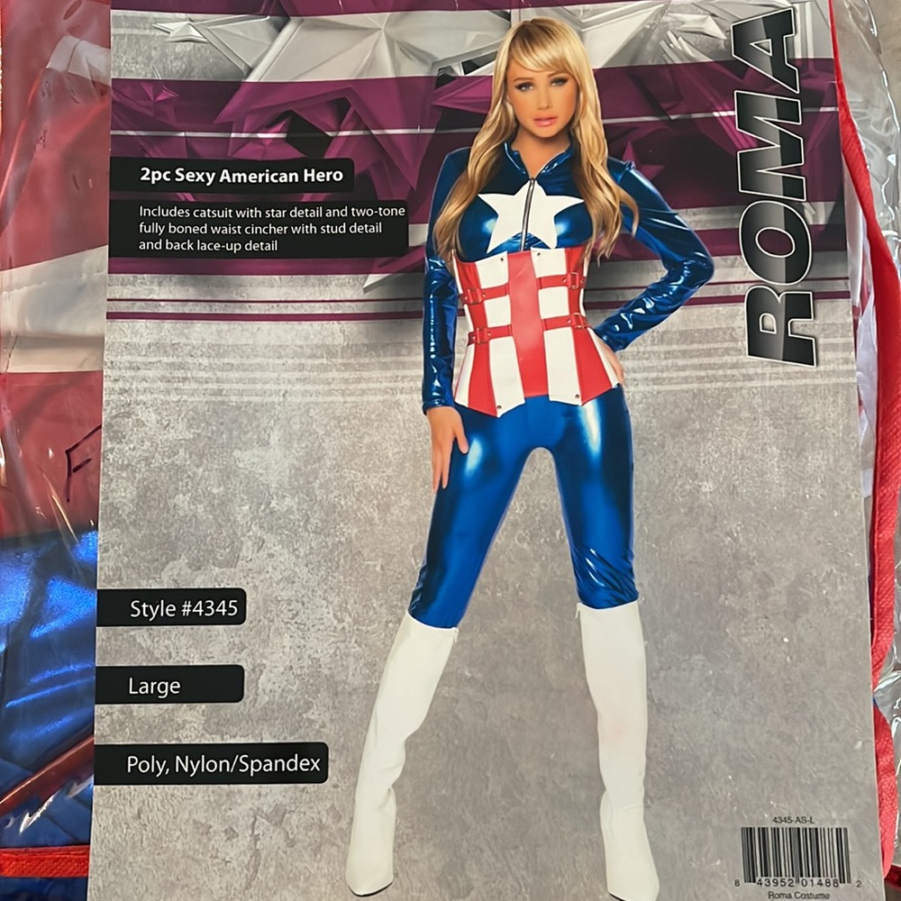 ROMA 2PC Large Sexy American Super Hero Wonder Woman Halloween Costume Captain